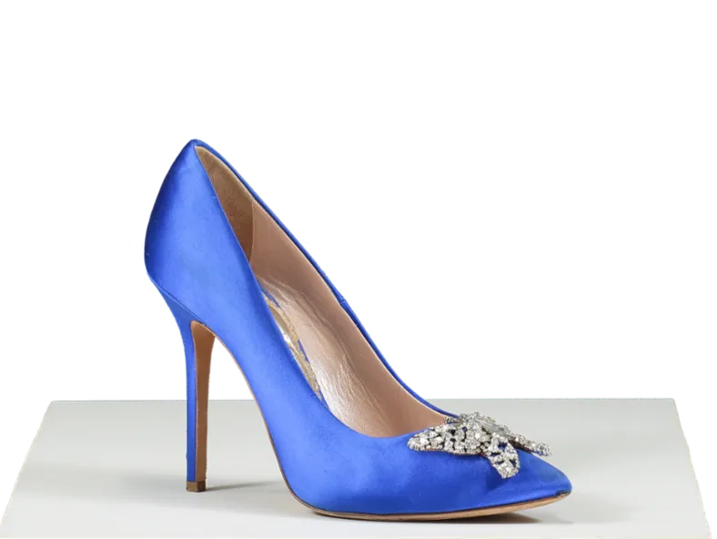 Aruna Seth Blue Satin Embellished Stilettos UK 7 EU 40 