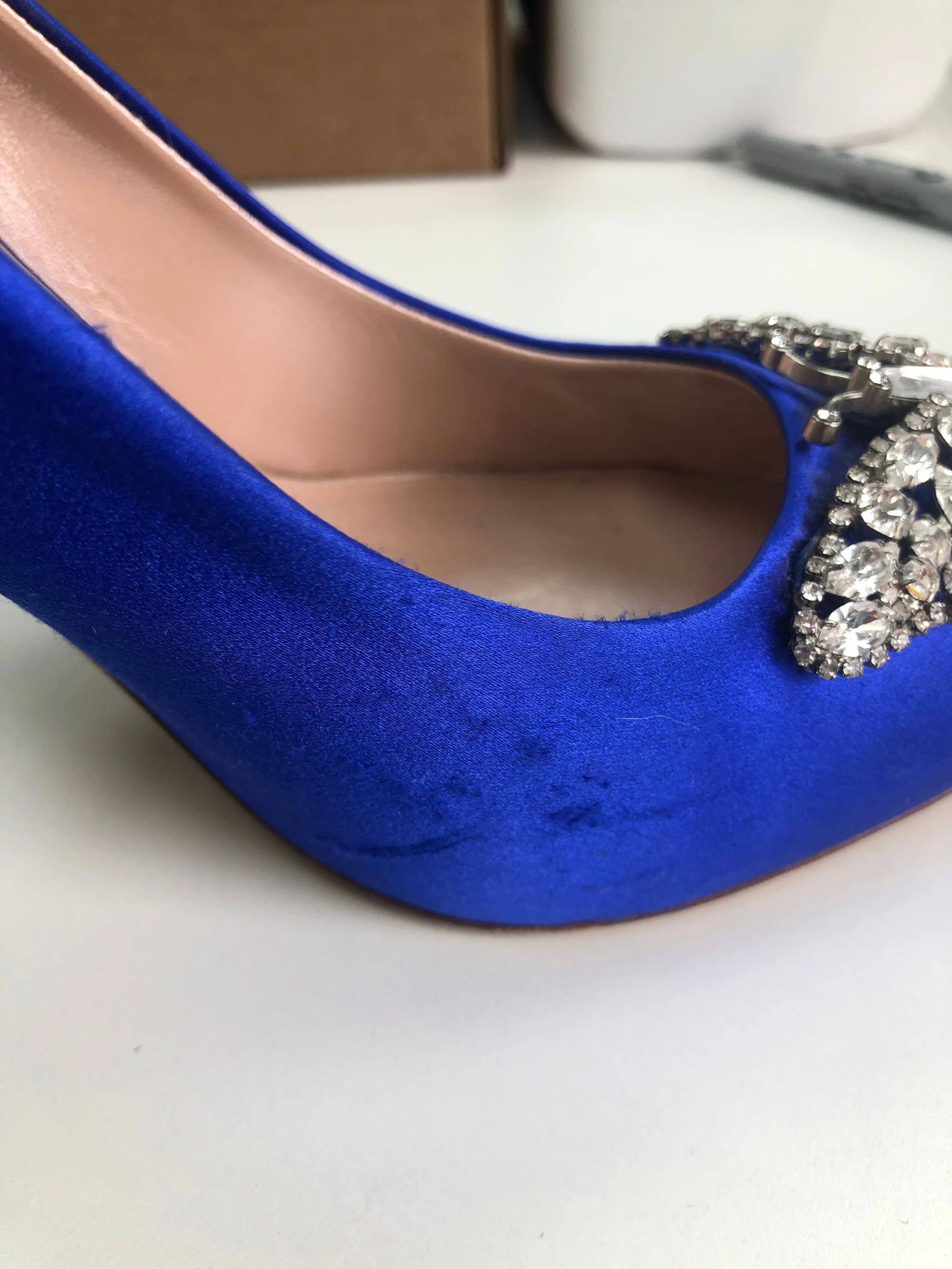 Aruna Seth Blue Satin Embellished Stilettos UK 7 EU 40 