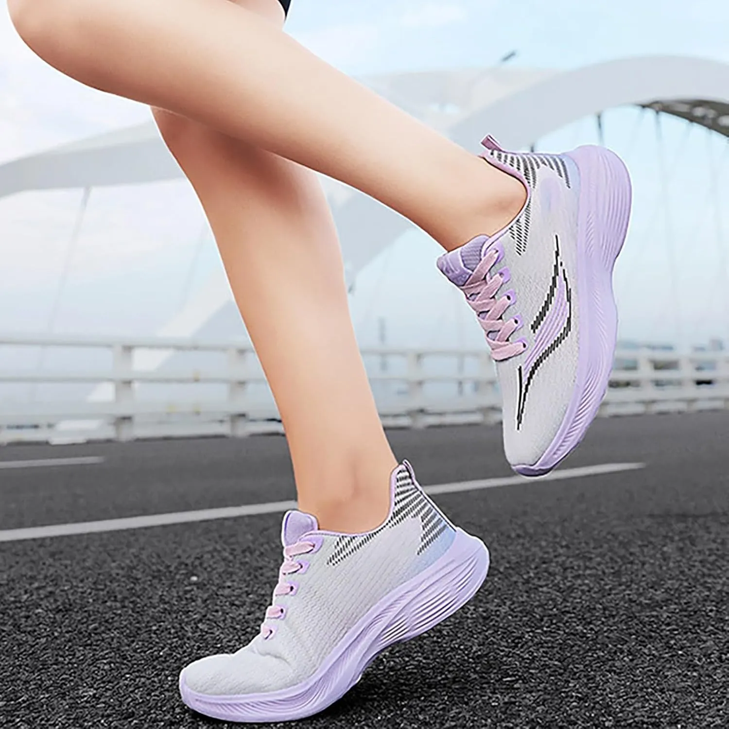 Non Slip Shoes Women Comfortable Soft Sole Lace Up Knit Mesh Sport Shoes Casual Breathable Lightweight Workout Sneakers